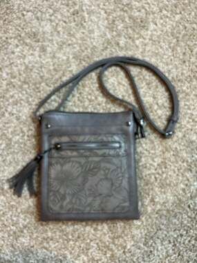 Liz Soto Grey Floral Embossed Crossbody Bag with Tassel
